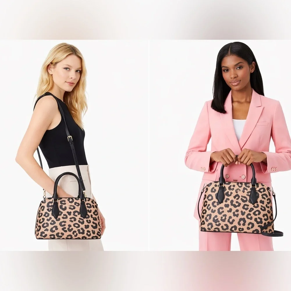 Kate Spade Darcy Graphic Leopard Small Satchel Crossbody Bag Black Trim office